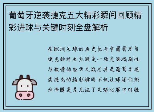 葡萄牙逆袭捷克五大精彩瞬间回顾精彩进球与关键时刻全盘解析